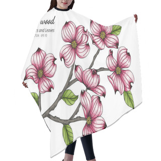 Personality  Pink Dogwood Flower And Leaf Drawing Illustration With Line Art On White Backgrounds. Hair Cutting Cape