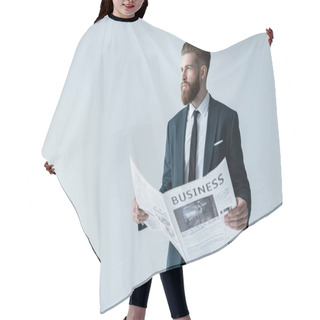 Personality  Businessman Reading Newspaper Hair Cutting Cape