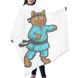 Personality  Karate Cat Color Sketch Raster Illustration Hair Cutting Cape