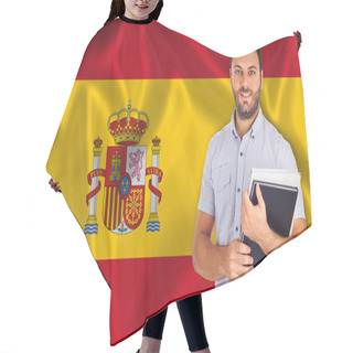 Personality  Student Smiling Over Spanish Flag Hair Cutting Cape