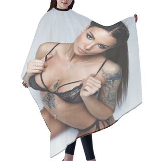 Personality  Woman Wearing Black Fashionable Lingerie Hair Cutting Cape