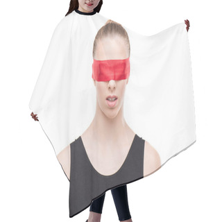 Personality  Woman With Eyes Covered Hair Cutting Cape
