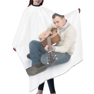 Personality  Man Playing His Acoustic Guitar Hair Cutting Cape
