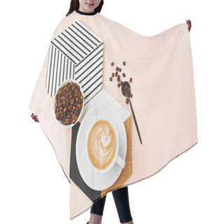 Personality  Coffee With Milk And Coffee Beans On Pink Background Hair Cutting Cape