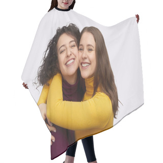 Personality  Best Friends Hugging And Cheerfully Smiling Hair Cutting Cape