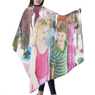 Personality  Group Of Diverse Kids In Studio Hair Cutting Cape