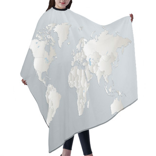 Personality  World Map, Blue White Card Paper 3D, Blank Template Raster Hair Cutting Cape