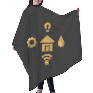 Personality  Amenities Gold Plated Metalic Icon Or Logo Vector Hair Cutting Cape