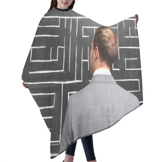 Personality  Back View Of Businessman In Suit Looking At Labyrinth Hair Cutting Cape