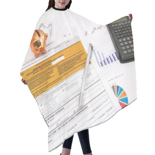 Personality  Polish Income Tax PIT-37 Form With Calculator And Piggybank Hair Cutting Cape