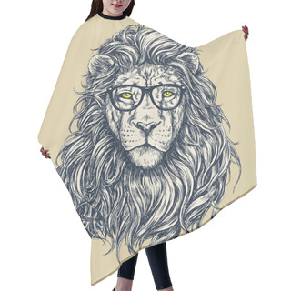 Personality  Hipster Lion Vector Illustration. Glasses Separated. Hair Cutting Cape
