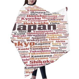 Personality  Cities In Japan Word Cloud Concept. Vector Illustration Hair Cutting Cape