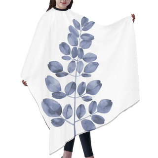 Personality  Navy Blue Watercolour Branch. Abstract Moringa Tree Leaves. Botanical Illustration Isolated On White Background. Hair Cutting Cape