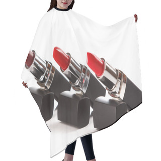 Personality  Different Kind Of Red Lipsticks On White Background Hair Cutting Cape