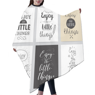 Personality  Inspirational Cards 6 Set. Typographical Design. Lettering Concept. Hair Cutting Cape