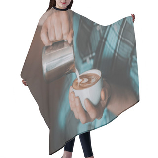 Personality  Barista Pouring Milk Into Coffee Hair Cutting Cape