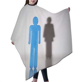 Personality  Blue Male Gender Human Figure With Shadow Of Female Gender Human Figure On Wall Hair Cutting Cape