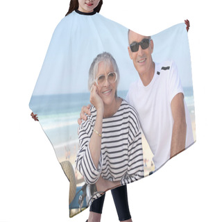 Personality  Senior Couple Riding Bikes By The Beach Hair Cutting Cape