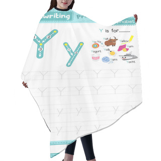 Personality  Letter Y Uppercase And Lowercase Cute Children Colorful ABC Alphabet Trace Practice Worksheet For Kids Learning English Vocabulary And Handwriting Layout In A4 Vector Illustration. Hair Cutting Cape