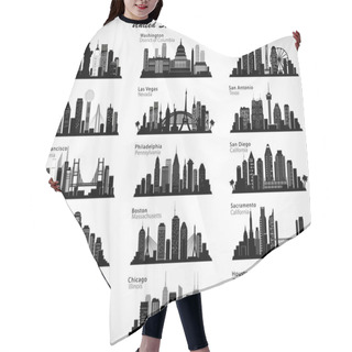 Personality  USA Cities Skylines Set. Vector Silhouettes Hair Cutting Cape