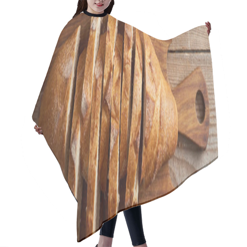 Personality  Top View Of Slices Of White Bread On Wooden Chopping Board, Panoramic Shot Hair Cutting Cape