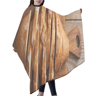 Personality  Top View Of Slices Of White Bread On Wooden Chopping Board, Panoramic Shot Hair Cutting Cape