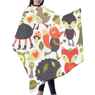 Personality  Seamless Pattern With Woodland Animals And Birds Hair Cutting Cape