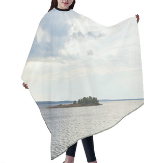 Personality  Sunny Weather With Blue Clouds On White Sky Background Upon Small Island With Forest Hair Cutting Cape