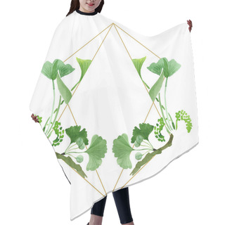 Personality  Beautiful Green Ginkgo Biloba With Leaves Isolated On White. Watercolor Background Illustration. Watercolour Drawing Fashion Aquarelle Isolated On White. Frame Border Ornament. Hair Cutting Cape