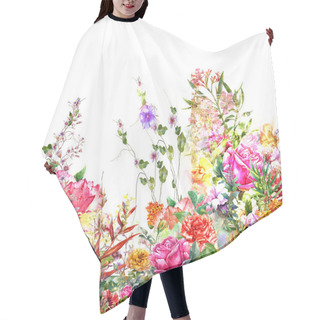 Personality  Abstract Flowers Watercolor Painting. Spring Multicolored Flowers  Hair Cutting Cape