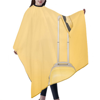 Personality  Bright Yellow Travel Bag And Straw Hat On Yellow Background Hair Cutting Cape