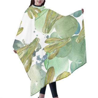 Personality  Green Cactus Floral Botanical Flower. Wild Spring Wildflower Isolated. Watercolor Illustration Set. Watercolour Drawing Fashion Aquarelle. Seamless Background Pattern. Fabric Wallpaper Print Texture. Hair Cutting Cape