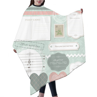 Personality  Scrapbook Set With Different Elements. Vintage. Hair Cutting Cape
