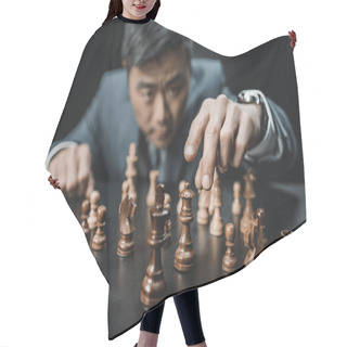 Personality  Asian Businessman Playing Chess Hair Cutting Cape