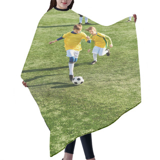 Personality  A Vibrant Scene Unfolds As A Group Of Young Children Play An Enthusiastic Game Of Soccer On A Sunny Field. They Run, Kick, And Pass The Ball, Showcasing Teamwork And Camaraderie. Hair Cutting Cape