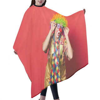 Personality  Funny Clown With Glasses On Red Hair Cutting Cape