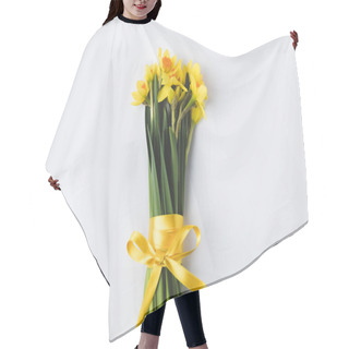 Personality  Beautiful Blooming Daffodils Flowers With Yellow Ribbon Isolated On Grey Hair Cutting Cape