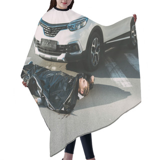 Personality  High Angle View Of Dead Body And Car On Road After Traffic Collision   Hair Cutting Cape