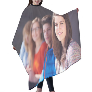Personality  Students Group Working On School  Project  Together Hair Cutting Cape