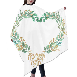 Personality  Heart Symbol Made Of Greenery Leaves And Gold Watercolor Hair Cutting Cape