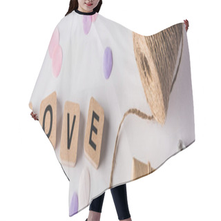 Personality  Top View Of Valentines Decoration, Gift, Twine And Love Lettering On Cubes On White Background, Panoramic Shot Hair Cutting Cape