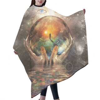 Personality  Glass Ball In Hands With Abstract Background Hair Cutting Cape
