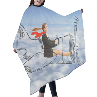 Personality  Aviator Woman With Scarf And Glasses Flying Designed Airplane Hair Cutting Cape