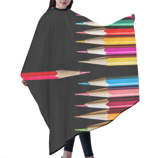Personality  One Red Pencil Standing Out From   Pencils. Stand Off Of The Individual To Society Hair Cutting Cape