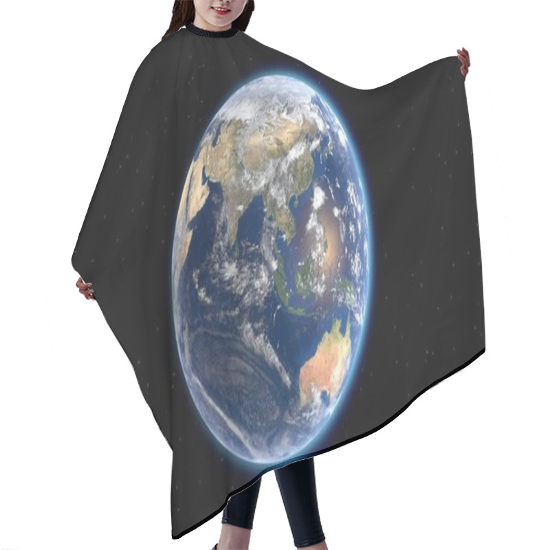Personality  Flying Over The Earth's Surface, 3D Rendering. Hair Cutting Cape