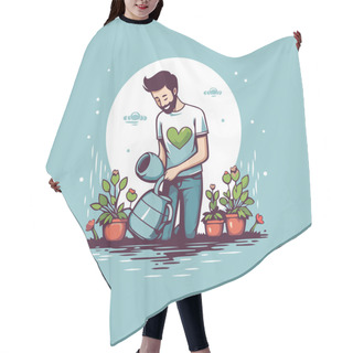 Personality  Gardener Watering Plants. Vector Illustration In A Flat Style. Hair Cutting Cape