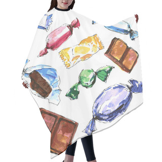 Personality  Set Of Watercolor Drawing Candy Hair Cutting Cape