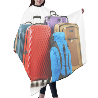 Personality  Suitcases And Rucksacks Isolated On White Hair Cutting Cape
