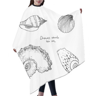 Personality  Set Of Hand Drawn Sea Shells. Hair Cutting Cape