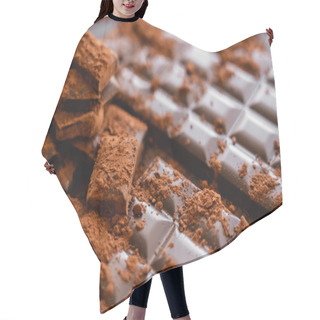 Personality  Close Up View Of Dry Cocoa Powder On Chocolate On Dark Background  Hair Cutting Cape
